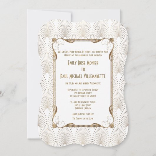 Old Hollywood Great Gatsby White Wedite Einladung (Vorderseite)