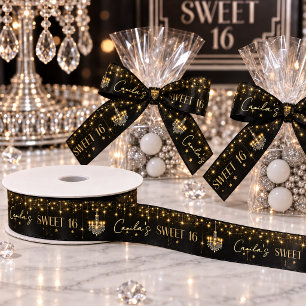 Old Hollywood Kronleuchter Sweet 16 Schwarz Gold I Satinband