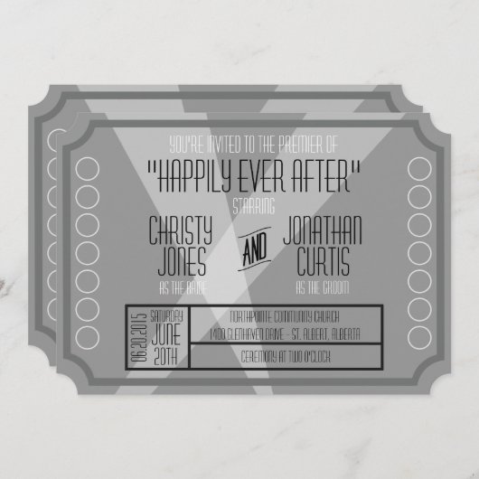 Old Hollywood Ticket Style Einladung (Vorne/Hinten)