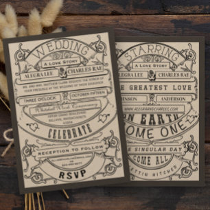 Old Hollywood-Typografie-Ticket-Hochzeits-Einladun Einladung