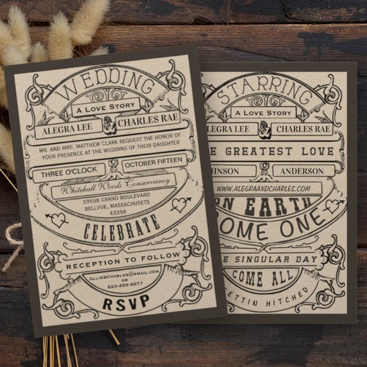Old Hollywood Typografy Ticket Wedite Einladung