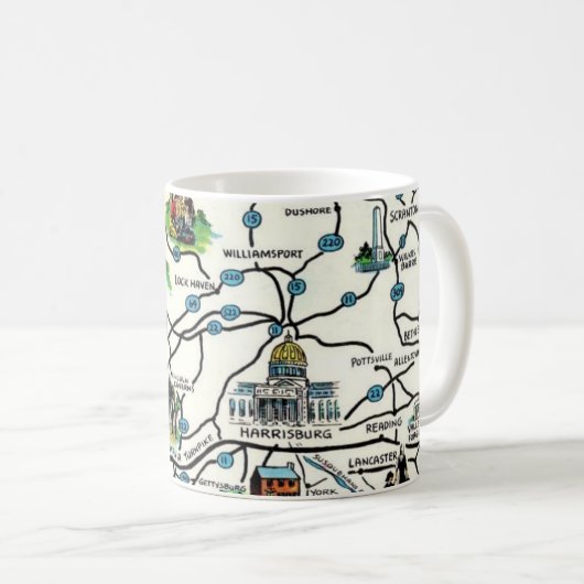 Old Illustrated Pennsylvania Map Mug Kaffeetasse (VorderseiteRechts)