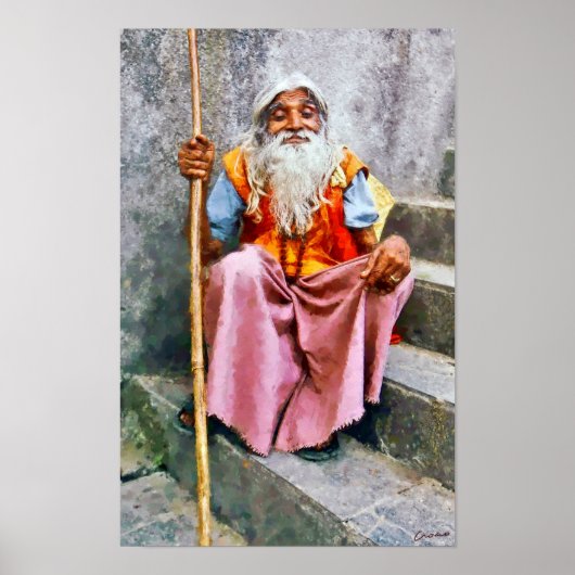 Old Indian Man With Staff Poster (Vorne)