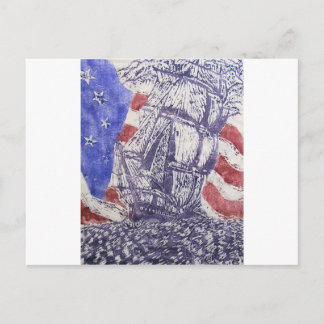 Old Ironsides Woodcut Print Postkarte