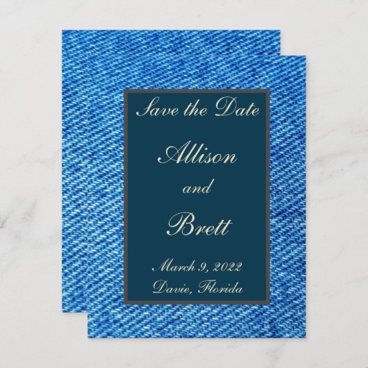 Old Jeans Save the Date Card (Vorne/Hinten)