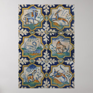 Old Keramik Tiles Animal Kingdom Poster