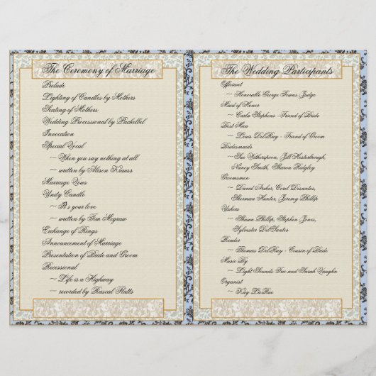 Old Lace Delft Wedding Program (Rückseite)