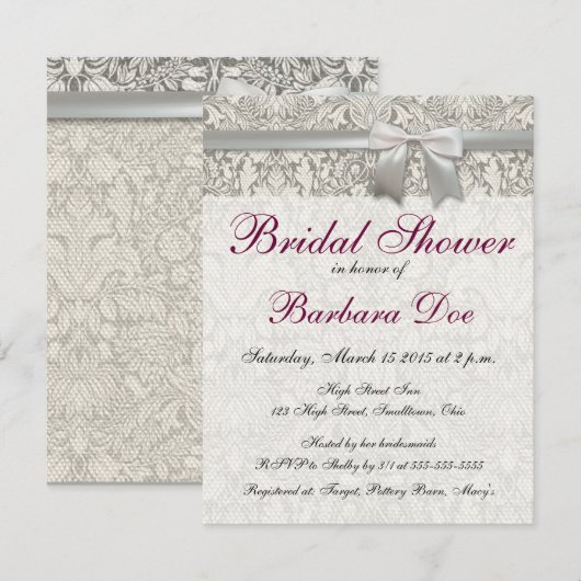 Old Lace Wedding Bridal Dusche Einladung Custom (Vorne/Hinten)