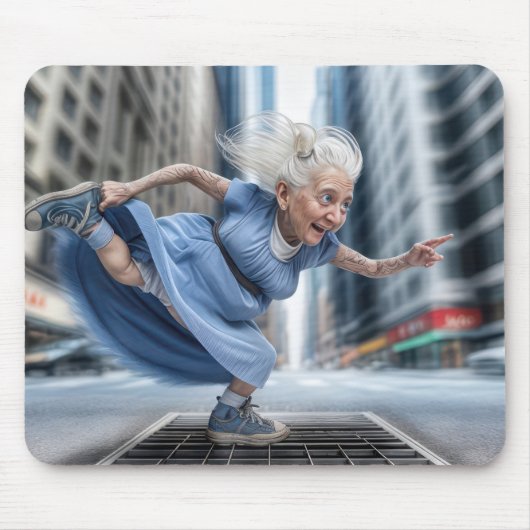Old Lady auf einem Windy Street Vent Mousepad (Vorne)