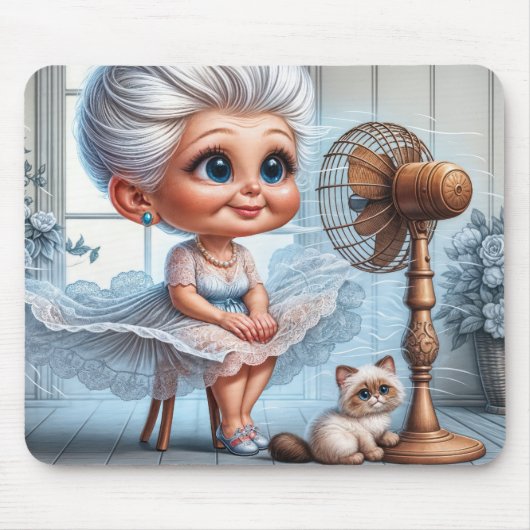 Old Lady Cooling Off In Front of an Old Fan Mousepad (Vorne)