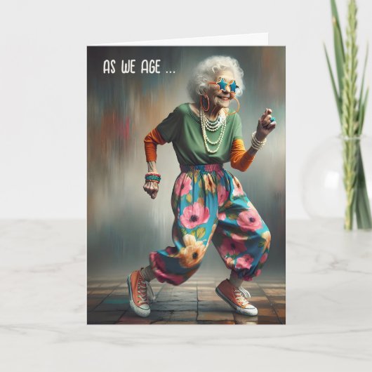 Old Lady Dancing Altes Geburtstag Karte (Vorderseite)