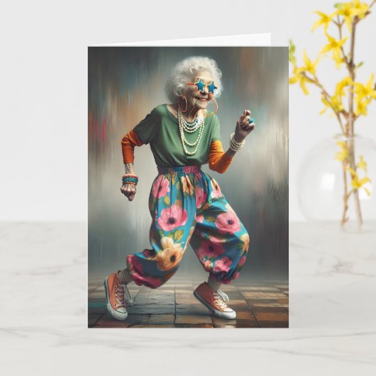 Old Lady Dancing Karte (Gelbe Blume)