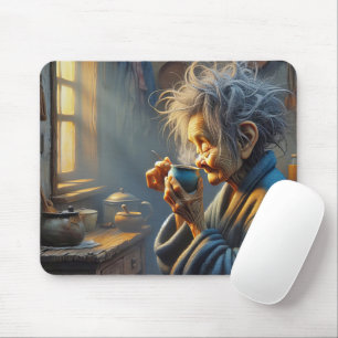 Old Lady Drink Morgenkaffee Mousepad