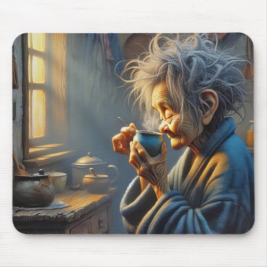 Old Lady Drink Morgenkaffee Mousepad (Vorne)