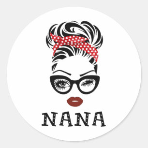 Old Lady Face Bow Byndana Gles Wink Eye Fall Woman Runder Aufkleber