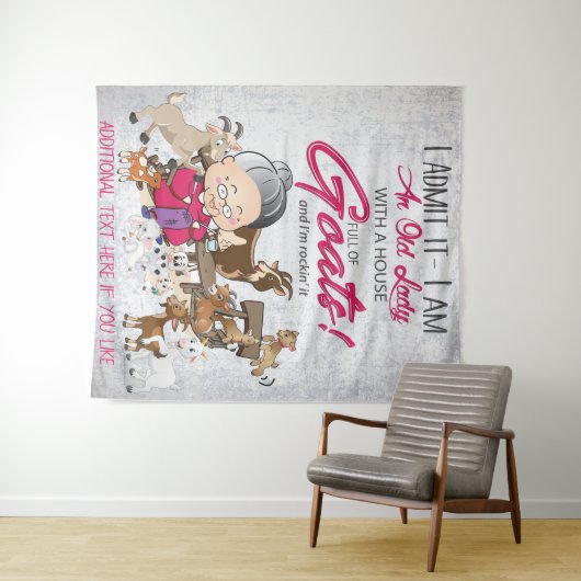 Old Lady House Full of Goats Wandteppich (Beispiel (Horizontal))