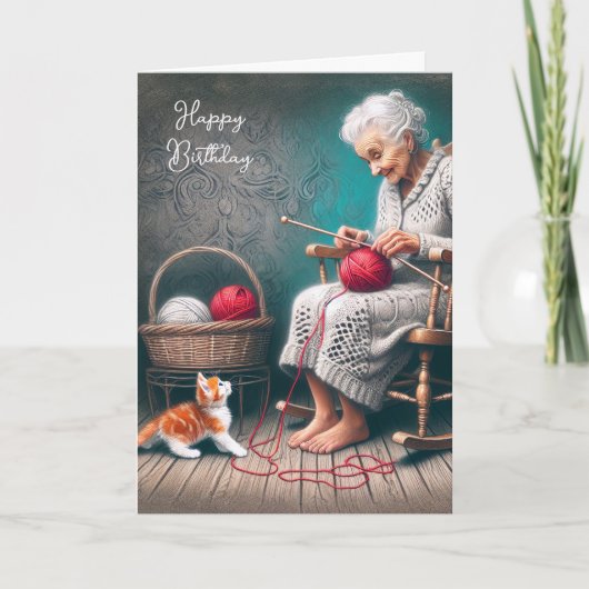 Old Lady Knitting für den Geburtstag Karte (Vorderseite)
