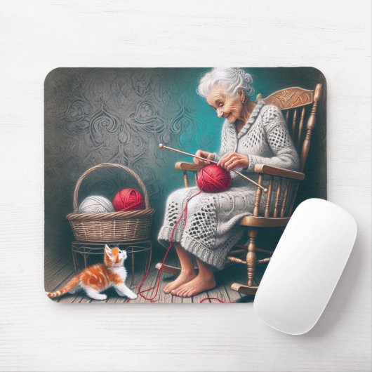Old Lady Knitting Mousepad (Mit Mouse)