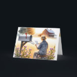 Old Lady liest einen Geburtstagsbrief von Friends Karte<br><div class="desc">Eine ältere Frau in einem Strohhalm sitzt neben Wildblumen auf einem Hocker und liest einen Brief neben einem offenen Briefkasten. Text im Buchstaben auf der vorderen Abdeckung kann geändert werden. Inside message is editierbar.</div>