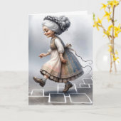 Old Lady on Hopscotch Grid Geburtstag Karte (Gelbe Blume)