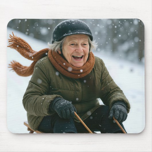 Old Lady Sledding Downhill Mousepad (Vorne)
