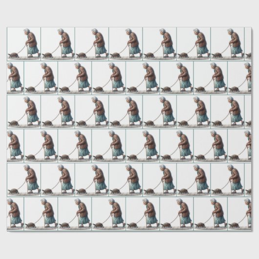 Old Lady Walking a Pet Turtle Geschenkpapier (Flach)