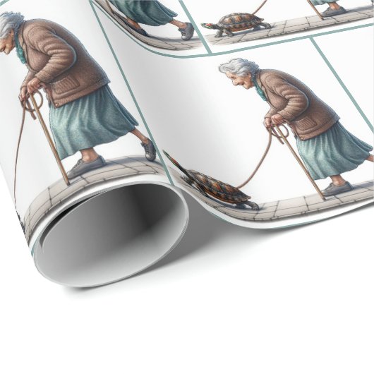 Old Lady Walking a Pet Turtle Geschenkpapier (Rolleneckpunkt)