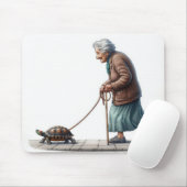 Old Lady Walking a Pet Turtle Mousepad (Mit Mouse)