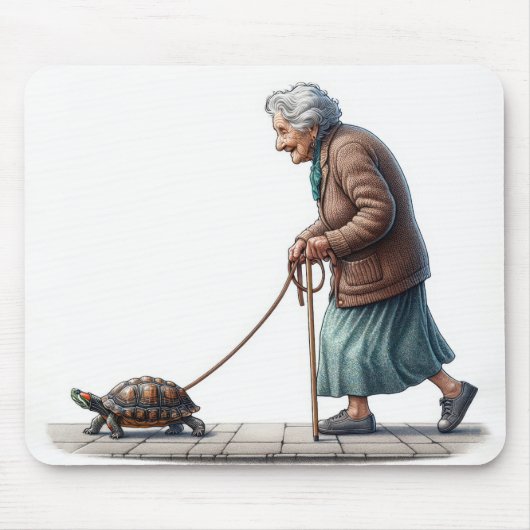 Old Lady Walking a Pet Turtle Mousepad (Vorne)