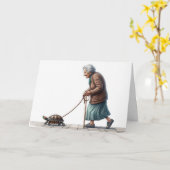 Old Lady Walking a Turtle Karte (Gelbe Blume)