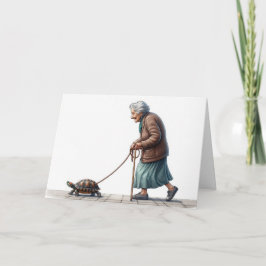 Old Lady Walking a Turtle Karte