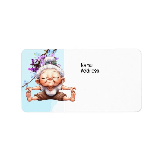 Old Lady Yoga mit Jaranranda Background Adressaufkleber (Vorne)