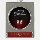 Old Lantern Light Frohe Weihnachtsskriptfamilie Banner-Ornament Silber (Vorderseite)