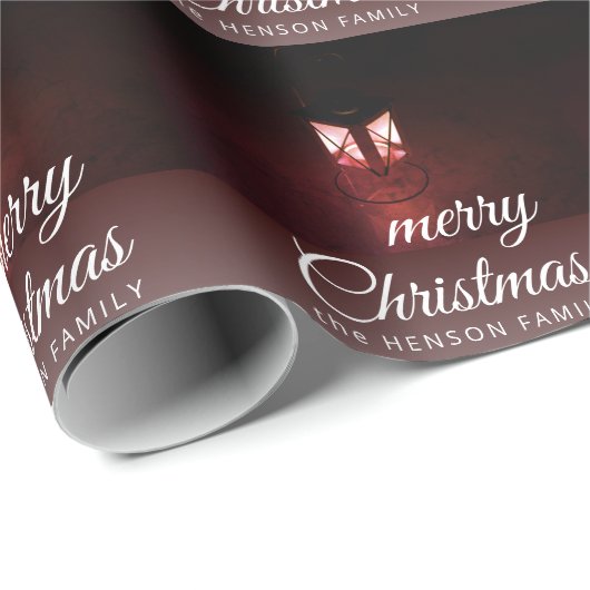 Old Lantern Light Frohe Weihnachtsskriptfamilie Geschenkpapier (Rolleneckpunkt)