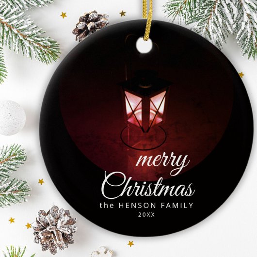 Old Lantern Light Frohe Weihnachtsskriptfamilie Keramik Ornament