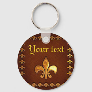 Old Leather Cover with golden Fleur-de-Lys - Schlüsselanhänger