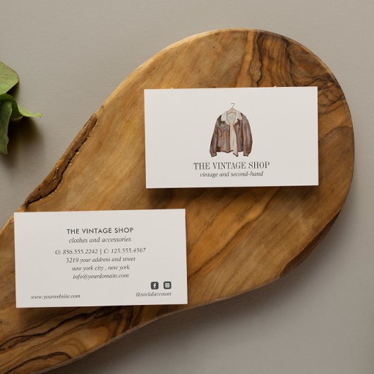 Old Leather Jacket Vintage gebrauchte Kleidung Visitenkarte