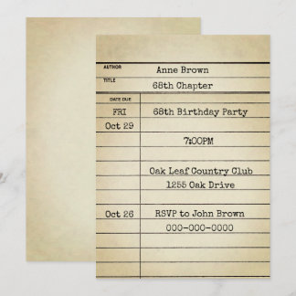 Old Library Card 68. Geburtstagsparty Einladung