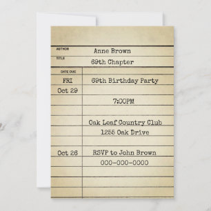 Old Library Card 69. Geburtstagsparty Einladung