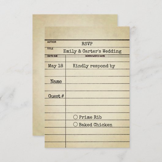 Old Library Card Wedding RSVP (Vorne/Hinten)