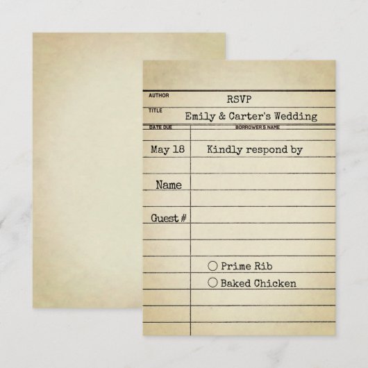 Old Library Card Wedding RSVP Karte (Vorne/Hinten)