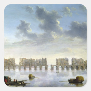 Old London Bridge (oil), c.1630 Quadratischer Aufkleber
