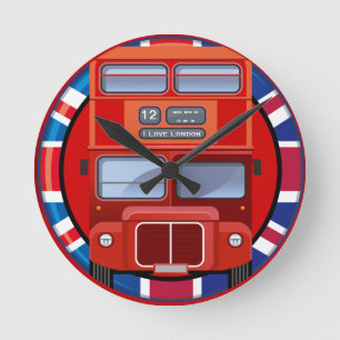 Old London Red Double Decker Bus Wall Clock Runde Wanduhr