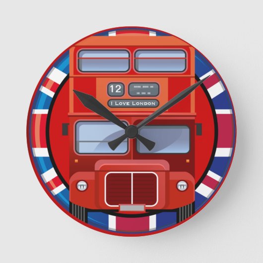 Old London Red Double Decker Bus Wall Clock Runde Wanduhr (Vorderseite)