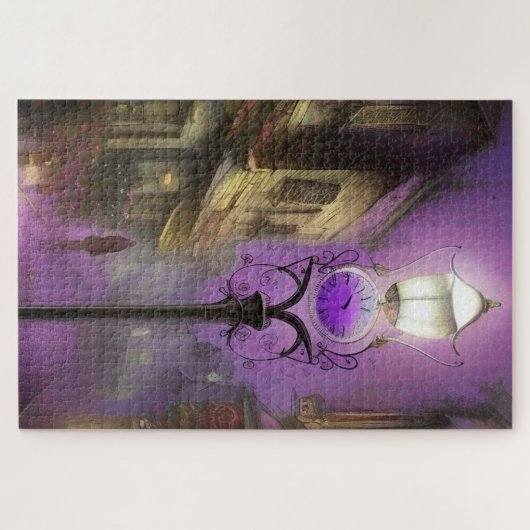 Old London Street mit Clock Lamp in Lila Puzzle (Horizontal)