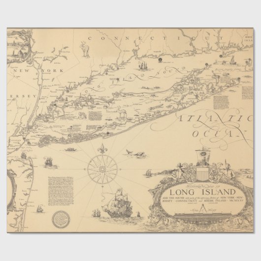 Old Long Island NY Map (1925)  Geschenkpapier (Flach)