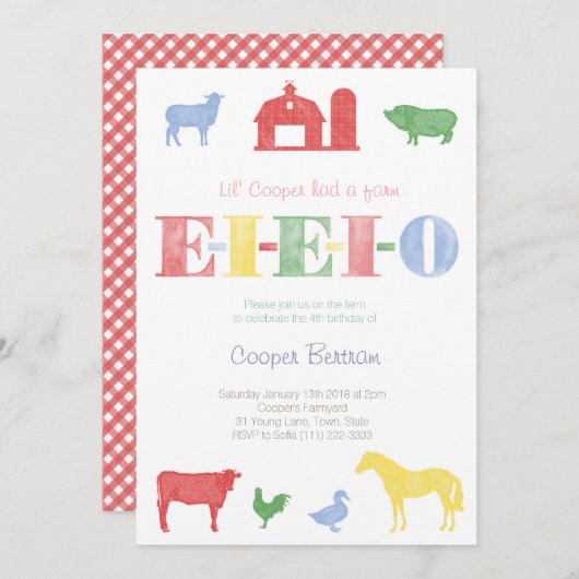 Old MacDonald Birthday, Petting Zoo Party lädt ein Einladung (Vorne/Hinten)