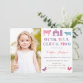 Old MacDonald Farm Animals Party Cards Picture Einladung (Stehend Vorderseite)