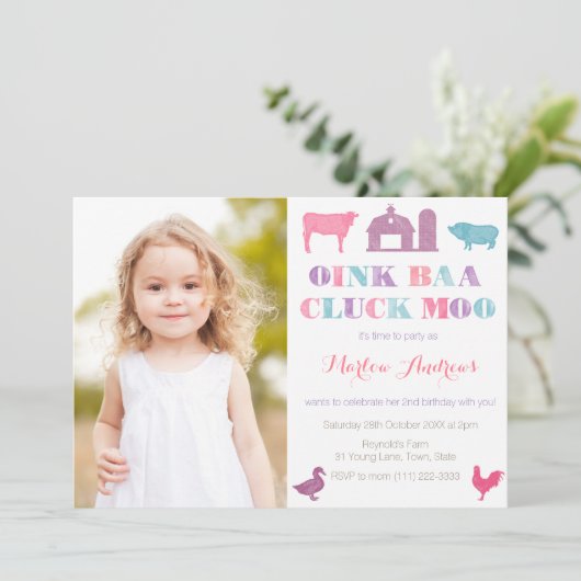 Old MacDonald Farm Animals Party Cards Picture Einladung (Stehend Vorderseite)