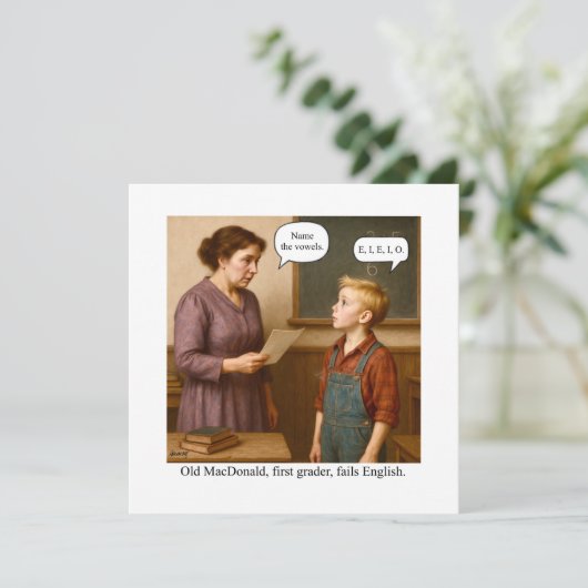 Old MacDonald, first grader, fails English. Einladung (Stehend Vorderseite)